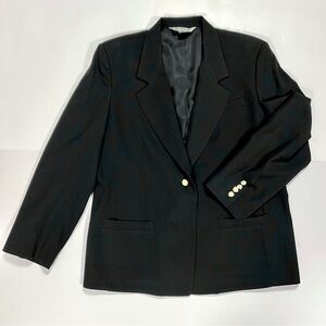 Vintage Austin Reed Black Single Button Wool Gold Button Blazer Women’s Size 16